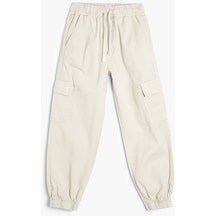 Koton Kargo Jogger Pantolon Cepli Beli Bağlamalı Pamuklu Taş 4skb40033td Taş