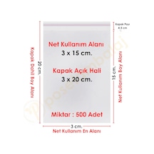3x15+5 Cm. 3x20 500 Adet Şeffaf Bantlı Yapışkanlı Opp Poşet