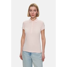 Ucla Shaver Toz Pembe Polo Yaka Nakışlı Pamuklu Standard Fit Kadın Tshirt