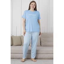 Wordex Mirano 3503 Çizgili Pijamalı Kısa Kollu Büyük Beden Pegasus Kumaş Kadın Pijama Takımı Mavi Wordex Mirano 3503 Çizgili Pijamalı Kısa Kollu Büyük Beden Pegasus Kumaş Kadın Pijama Takımı Mavi