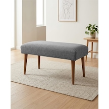 Gri Keten Kumaş Bench Puf 90x45x46 Cm Ahşap Ceviz Ayaklı Demonte Modern Yatak Ucu Bench Oturma Bankı Antre Koridor Pufu