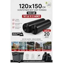 120x150 Cm 240 Litre Konteyner Boy Çöp Torbası 20 Adet Siyah Dayanıklı Endüstriyel Çöp Poşeti 10'lu 2 Rulo