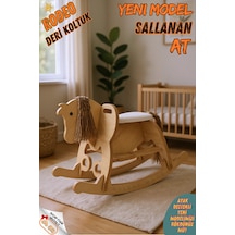 Ahşap Sallanan At-deri Koltuklu-ayak Destekli- Yeni Model -beyaz