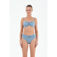 Louren Kadın Siyah/mavi Düz Kumaş Boncuklu Çıkarılabilir Askılı Sabit Kaplı Balenli Straplez Bikini Takımı Mavi