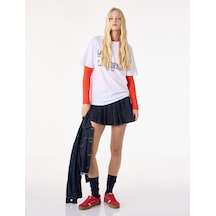 Koton Pamuklu Rahat Kesim Pileli Mini Denim Etek Koyu İndigo 6sal70021md