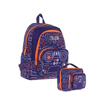 Kaukko Kids Oyun Temalı Erkek Çocuk Lacivert Turuncu Okul Çantası Ve Beslenme Çanta Takımı Lacivert