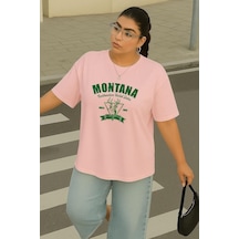 Büyük Beden Montana Baskılı Unisex Tişört Pembe