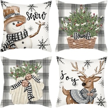Moveevo 4 Adet Kış Dekoratif Yastık Kılıfı - 45x45 Cm, Geyik Ve Kar Tanrısı Desenli Noel Puf Kılıfları Seti Bej
