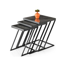 Zarif Metal Ayak Kare Z 3'lü Zigon Sehpa 001