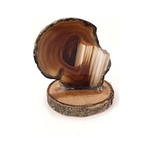 Doğal Taş Plaka Akik Kahverengi Ahşap Standlı Dekoratif Obje Biblo