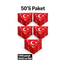 Herşeynota 50 Li Paket Türk Bayrağı Desenli Kırmızı %100 Pamuk Fular Bandana 52x52 Cm Çok Renkli