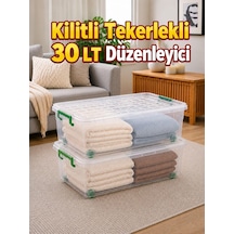 Tr 2'li Set 30 Lt Kilitli Tekerlekli Saklama Kutusu Şeffaf Yatak Altı Düzenleyici Kutu Genel