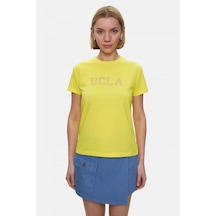 Isolde Açık Sarı Bisiklet Yaka Baskılı Standard Fit Kadın Tshirt Açık Sarı