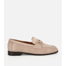 Hotiç Kadın Süet Deri Bej Toka Detaylı Klasik Loafer