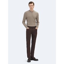 Kip Kahverengi Dokuma Regular Fit Casual Pamuk Karışımlı Pantolon Kahverengi