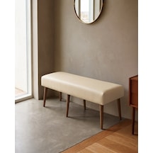 Krem Deri Bank Bench Oturma Pufu Modern Salon Antre Puf Ayakkabılık Önü Koltuk 40x120