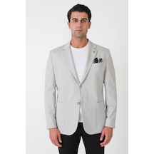 Comfort Fit Çift Yırtmaç Torba Cep Metal Düğmeli Gri Blazer Ceket C 734