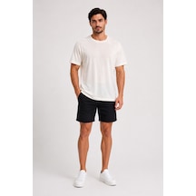 Justas Erkek Ekru Bisiklet Yaka Kısa Kollu Basic T-shirt