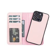 Plm Apple İphone 13 Pro Uyumlu Deri Cüzdanlı Kılıf Nu2 Pembe Acı Kahverengi