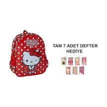 Kırmızı Anaokulu Kız Çocuk Sırt Çantası 7 Adet Defter Hediye Çok Renkli