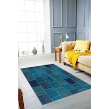 Turkuaz Patchwork Kaymaz Tabanlı Dekoratif Halı Rv225n11