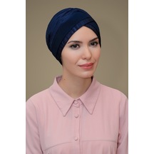 Hürrem Bone Lacivert Pratik Hazır Geçmeli Tesettür Bone Fukuro Piliseli Tek B Lacivert