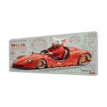 Beyaz Fare Kırmızı Spor Araba 40x90 Cm Oyuncu Mousepad Kaymaz Taban Büyük Boy