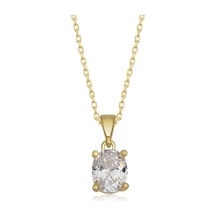 Gümüş Gold Oval Zirkon Taşlı Kadın Kolye Gümüş