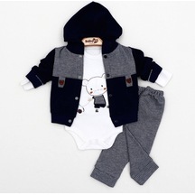 Babyim 2041 3-6-9 Erkek Ayıcıklı Hırkalı Bebek Takım - Siyah Siyah