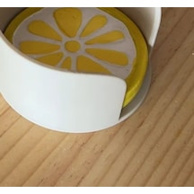 Bezos 3d Baskı Kumanda Bölmeli Bardak Altlıklı Sehpa Düzenleyici Limon Desenli Bardaklık Krem Sarı Dlra