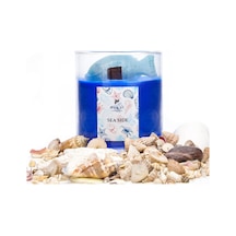 Büyük Üfleme Cam Balık Dekorlu Saks Mavisi Ocean Breeze Kokulu Vegan Mum 380 Gr