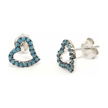 Oseshop Turkuaz Taşlı Gümüş Kalpli Küpe