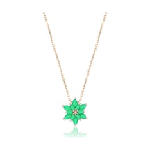 925 Ayar Gümüş  Yeşil Doğal Opal Taşlı Lotus Kolye