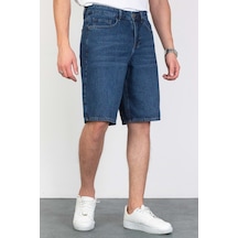 HLT Jeans Erkek Koyu Mavi Baggy Fit Rahat Kesim %100 Pamuk Denim Loose Jeans Kot Şort Arthur-Kymavi 001