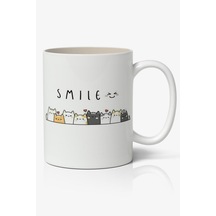 Smile Baskılı Kupa Bardak Baskılı Kahve Kupa Bardak Beyaz