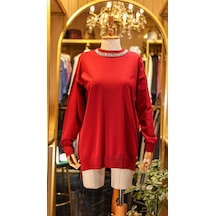 Missemramiss Mıssemramıss Ms-25yı17t4710-v Vişne Renk Taş İşlemeli Triko Tunik Çok Renkli