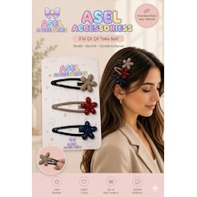 3'lü Set Çiçek Fiyonk Ve Yuvarlak Figürlü Kadın & Kız Çocuk Çıtçıt Toka - 3 Farklı Model Ab Rengi