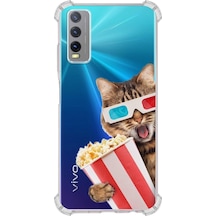 Vivo Y20 Uyumlu Kedi 1 Baskılı Şeffaf Köşe Korumalı Antişok Kılıf