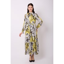 Violevin Er-cool Kadın Saten Desenli Elbise 80291-35-yağyeşili