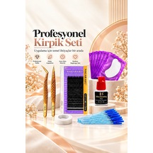 Profesyonel İpek Kirpik Başlangıç Seti Kirpik, Yapıştırıcı, A1 A2 Cımbız, Göz Altı Pedi, Bant Ve Fırça D Mıx