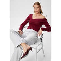 Ritnice Kadın Fuse Omuz Katlamalı Bordo Bluz Bordo