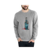 Zombıe Turkuaz Şise Baskılı Gri Erkek Örme Sweatshirt