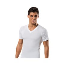 Erkek Beyaz Penye V Yaka T-shirt