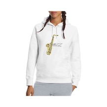 Only Jazz Baskılı Beyaz Kadın Kapşonlu Sweatshirt