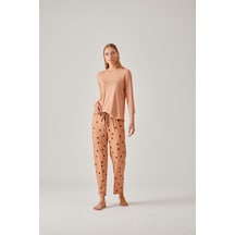 Pamuk & Pamuk Pamuk 24014 Kadın Baskılı Tişört Puantiye Pantolonlu Pijama Takımı 001