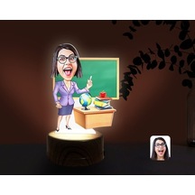 Kişiye Özel Kadın Öğretmen Karikatürlü Dekoratif 3D Biblo Led Işı (481501265)