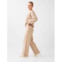 Jimmy Key Bej Şerit Detaylı Kazayağı Desenli Triko Pantolon 6ww187878130