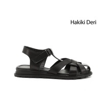 Gönderi(R) Gönderi R Siyah Cırt Bantlı Burnu Kapalı Hakiki Deri Sandalet Siyah