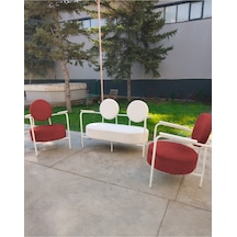 Azra Mobilya Venüs Koltuk Takımı Beyaz İskelet Modern Koltuk Seti Ofis Ve Ev Kullanımı Soft Kumaş Kırmızı