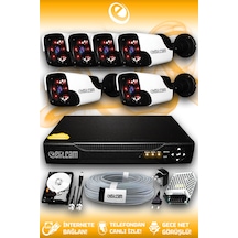 Elitcam 6 Kameralı Panda 6 Dış Kamera Set 100 GB HDD Full HD Gece Görüşlü Güvenlik Kamerası Sistemi